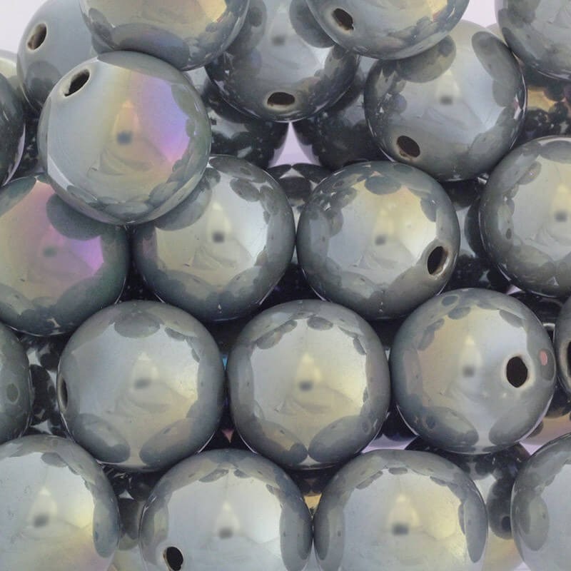 Ceramic beads hollow balls 28mm medium gray iridescent 1pc CKU28S01DA