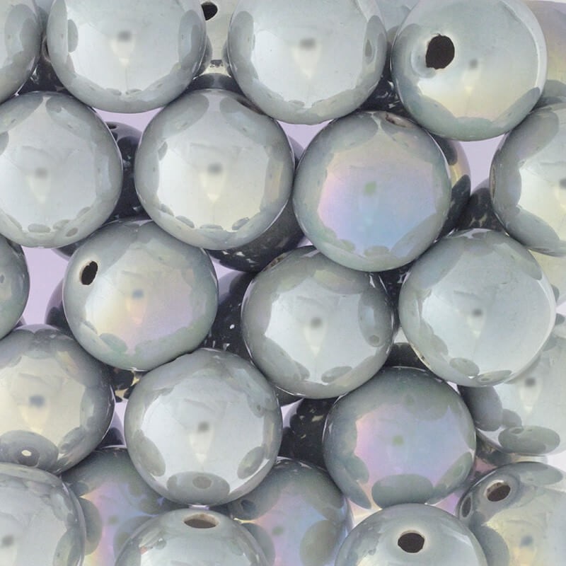 Koraliki ceramiczne puste kule 28mm jasny szary opalizujący 1szt CKU28S09DA