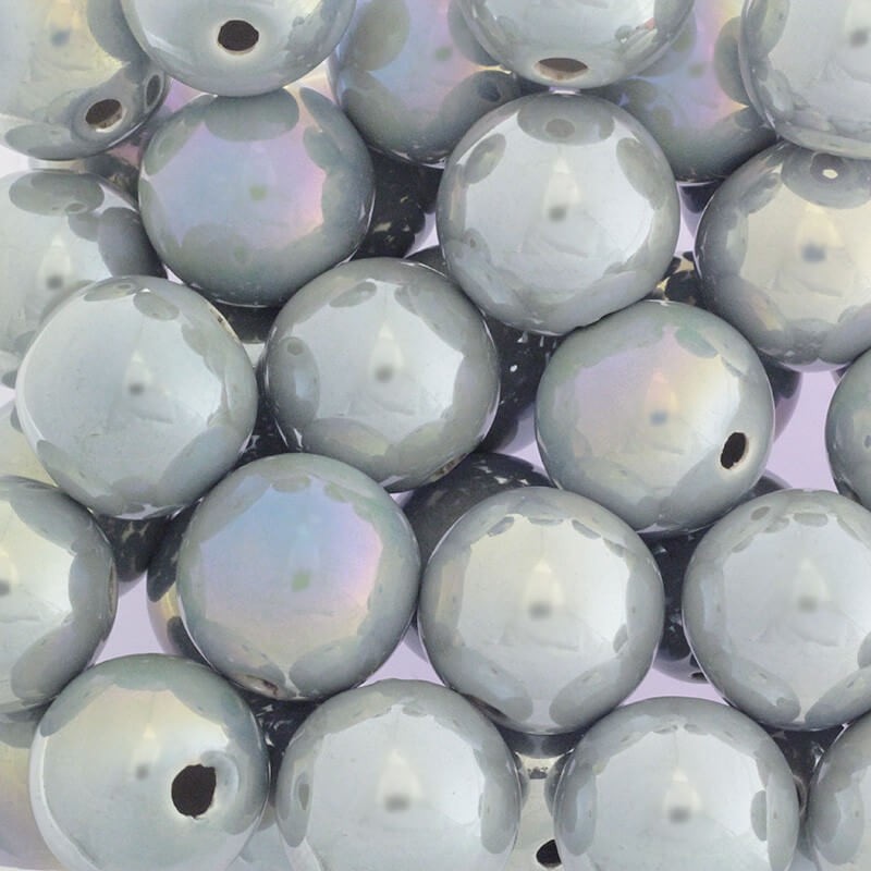 Ceramic beads hollow balls 28mm light gray iridescent 1pc CKU28S09DA