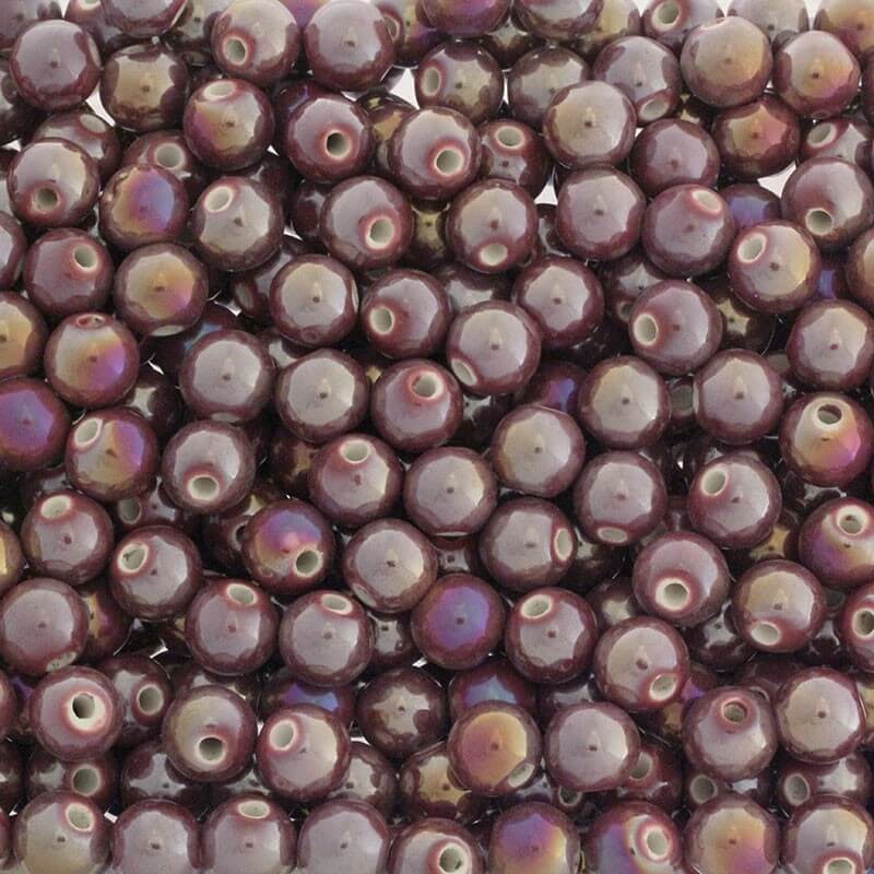 Beads for bracelets / ceramic balls 10mm burgundy ab 2pcs CKU10C13DA