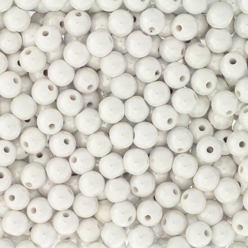 Beads for bracelets / ceramic balls 10mm white pearl 2pcs CKU10K08DA
