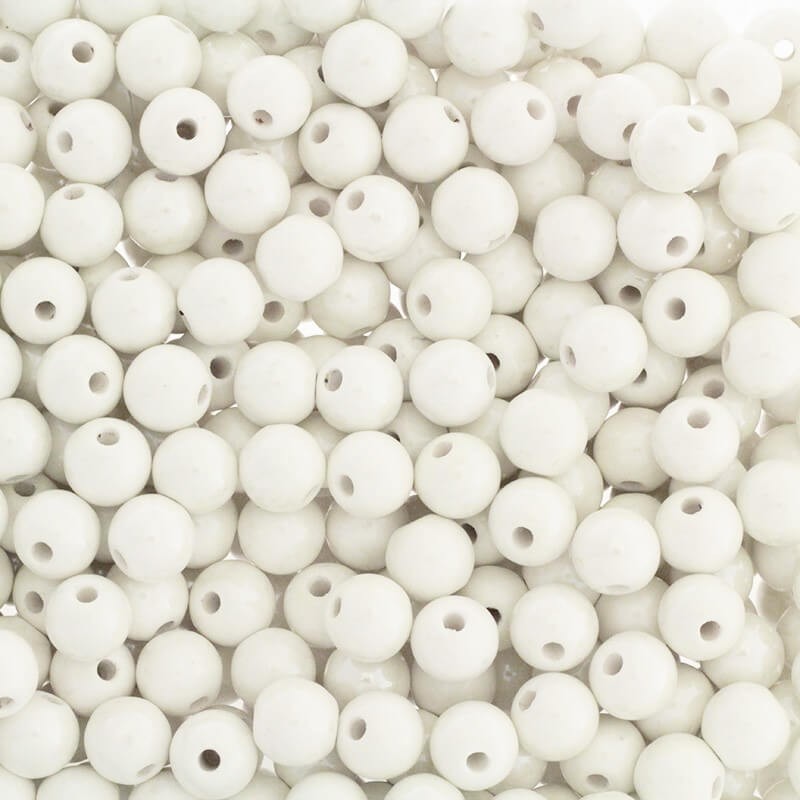 Beads for bracelets / ceramic balls 10mm white 2pcs CKU10K13DA