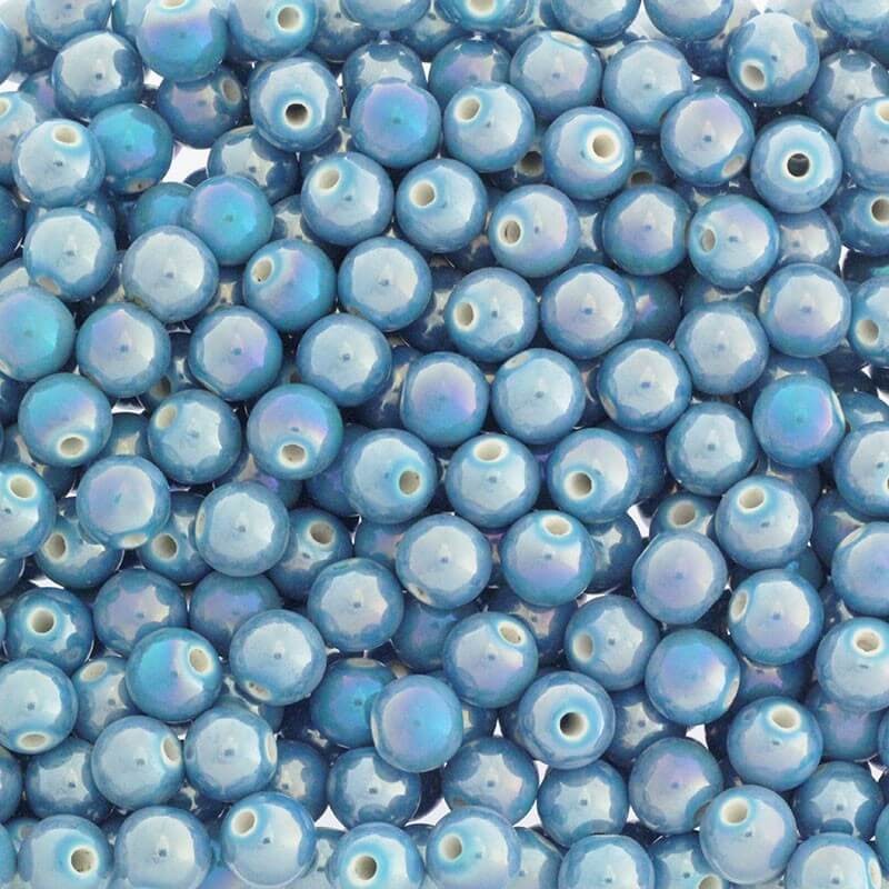 Beads for bracelets / ceramic balls 10mm blue ab 2pcs CKU10N06DA
