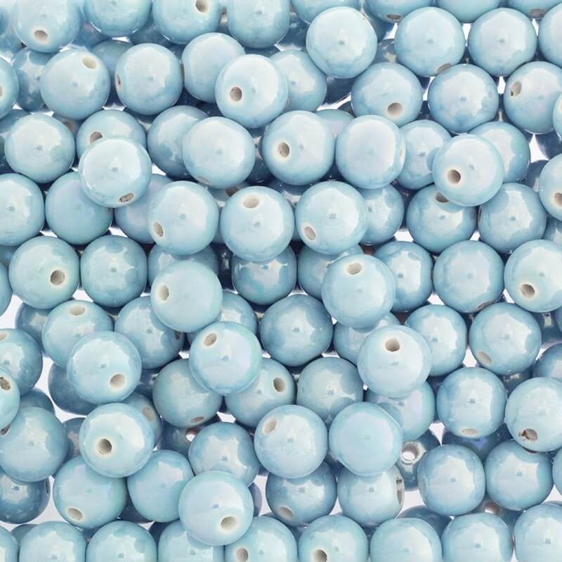 Beads for bracelets / ceramic balls 12mm very light blue ab 1pc CKU12N17DA