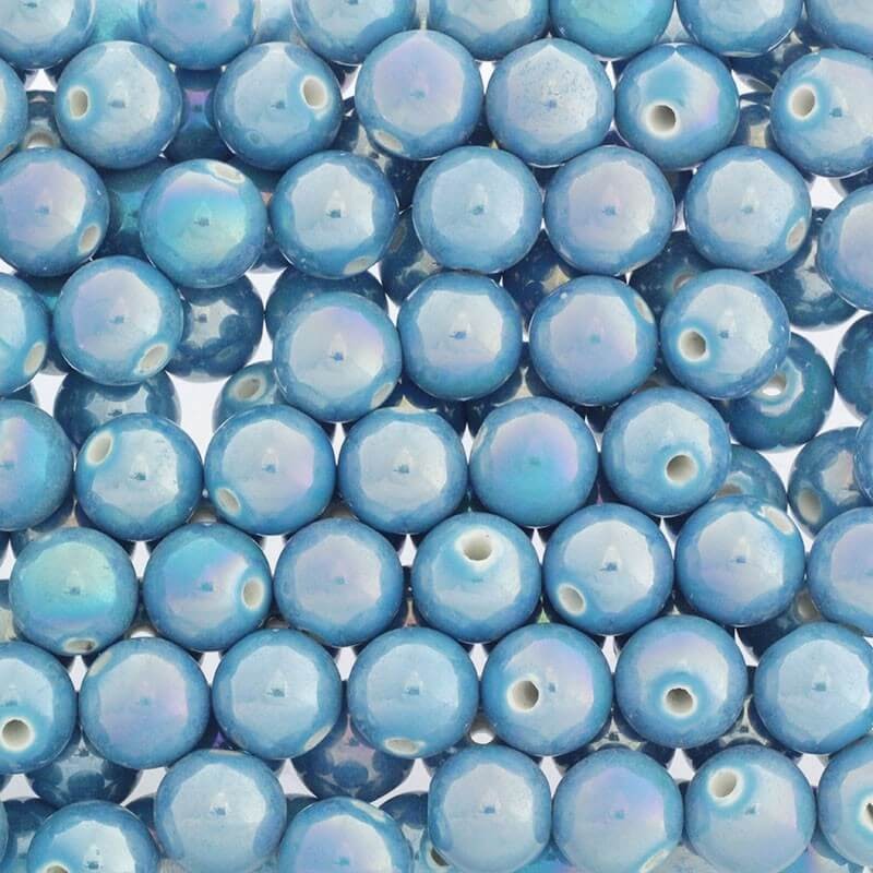 Beads for bracelets / ceramic balls 14mm blue ab 1pc CKU14N06DA