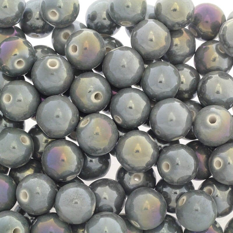 Ceramic beads / balls 16mm medium gray iridescent 1pc CKU16S01DA