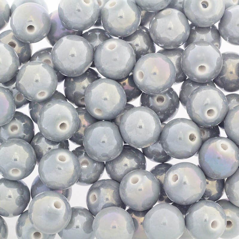Ceramic beads / balls 16mm light gray iridescent 1pc CKU16S09DA