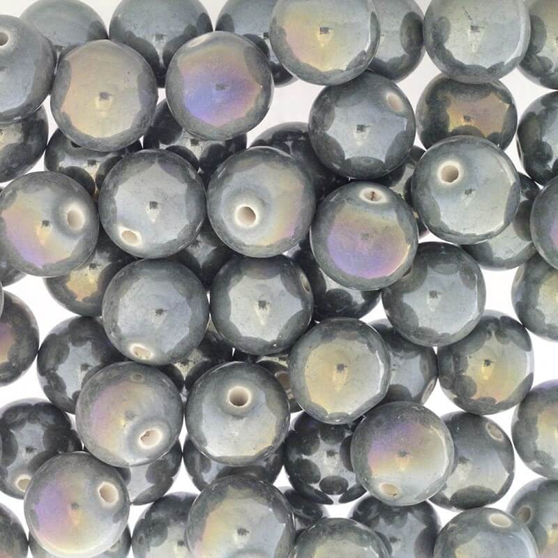 Ceramic beads / balls 18mm medium gray iridescent 1pc CKU18S01DA