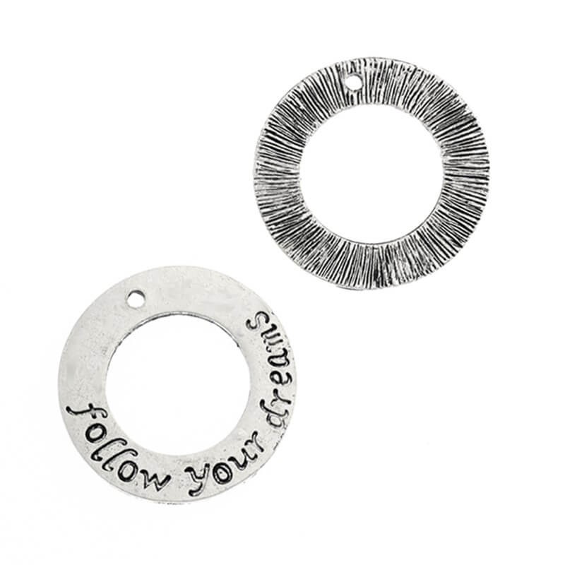 Pendants / circle fasteners folow your dreams 2pcs antique silver 25mm AAT083