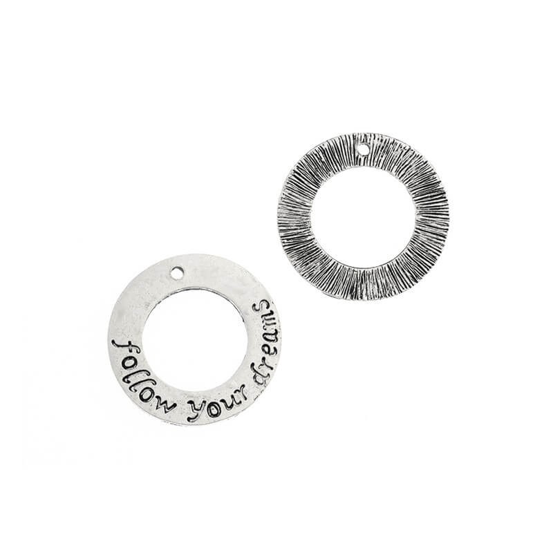 Pendants / circle fasteners folow your dreams 2pcs antique silver 25mm AAT083