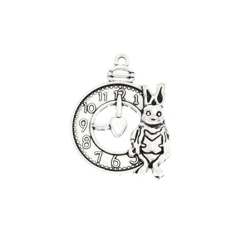 Zawieszki zegarki z królikiem 1szt antyczne srebro 31x25mm AAT077