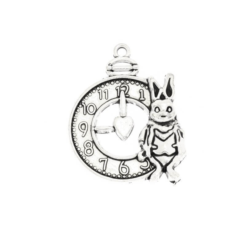 Pendants, watches with a rabbit, 1 pc antique silver 31x25mm AAT077