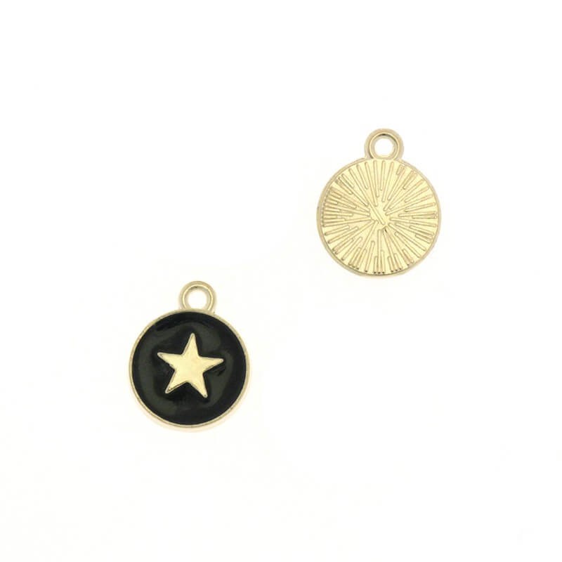 Zawieszki charms emaliowane monetka z gwiazdką ładne złoto 14x12mm 1szt AKG271