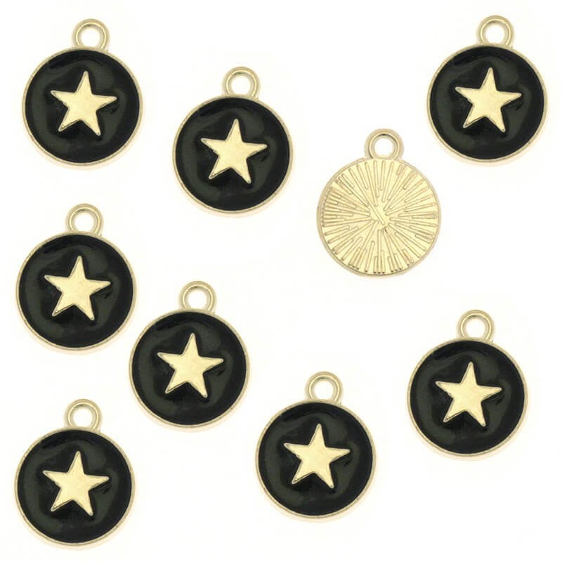 Enamel charms, coin with a star, nice gold 14x12mm 1pc AKG271