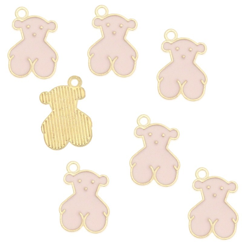 Enamel charms teddy bears like Tous, pink, nice gold 14x10mm 1pc AKG268