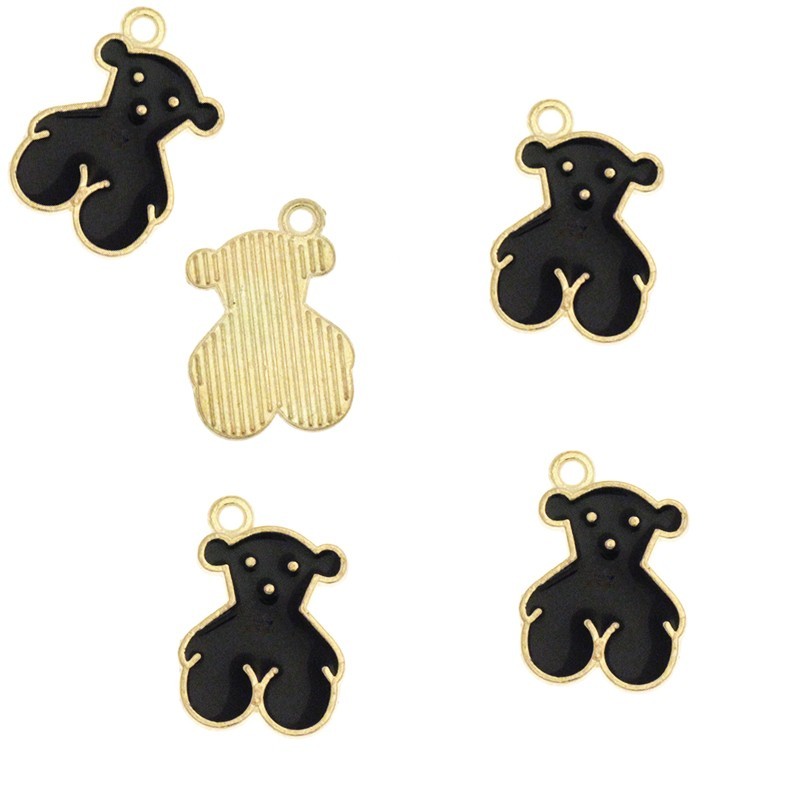 Enamel charms teddy bears like Tous black nice gold 14x10mm 1pc AKG265