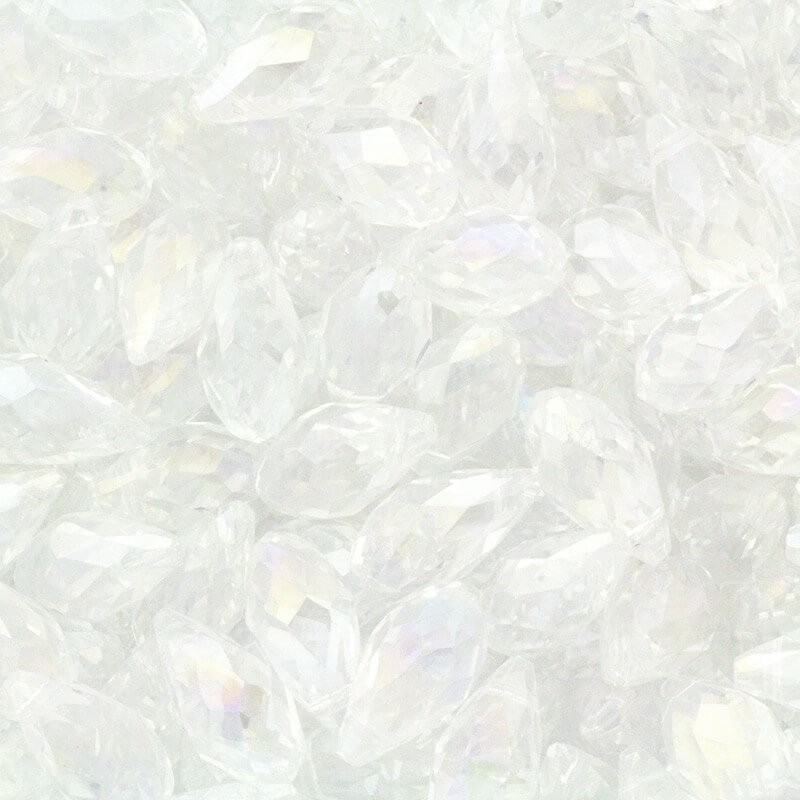 Koraliki kryształki łezki fasetowane transparentny biały AB 16x8mm 2szt SZSZDR022