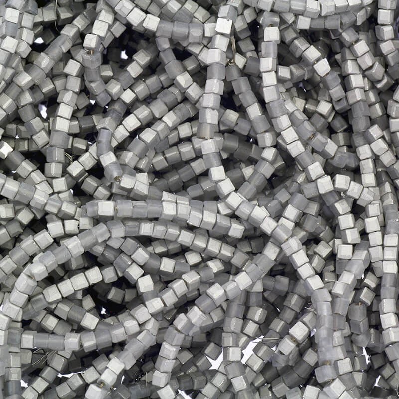 Glass beads mini cubes 2.4mm gray iridescent mat 200pcs SZSZKO0208