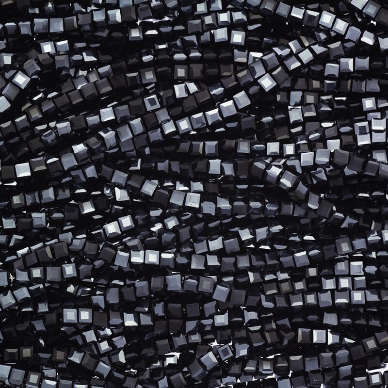 Glass beads mini cubes 2.4mm black iridescent 200pcs SZSZKO0214