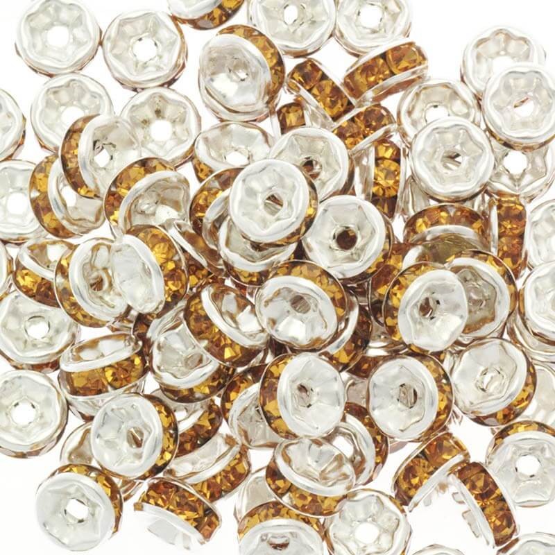 Spacers with crystals 4 pcs light silver / honey 6x4mm AASJ091