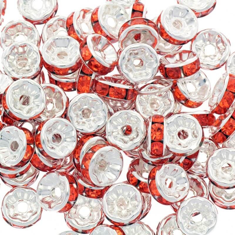Przekładki z kryształkami 4szt jasne srebro / pomarańczowe 8x4mm AASJ097