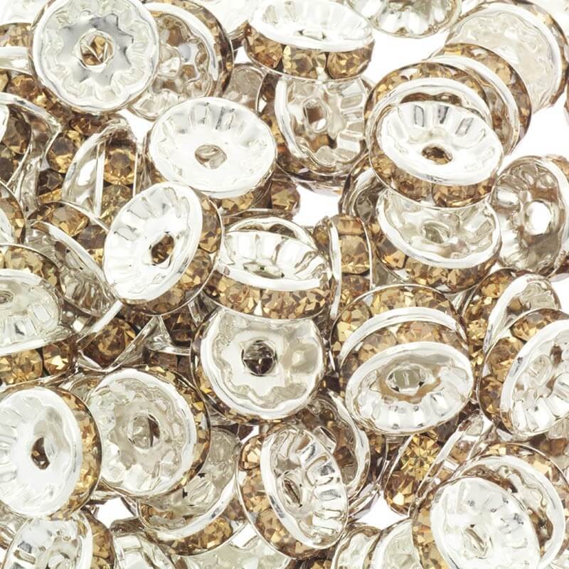 Koraliki z kryształkami 2szt jasne srebro / miodowe 10x4mm AASJ107