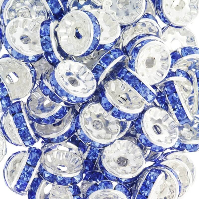 Koraliki z kryształkami 2szt jasne srebro / niebieskie 10x4mm AASJ110