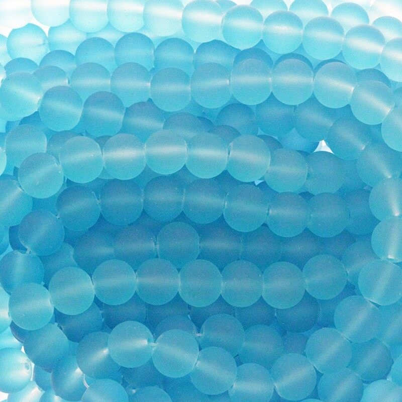 Koraliki szklane na bransoletki kulki 10mm matowe błękitne 85 sztuk Sea Glass SZSG1015