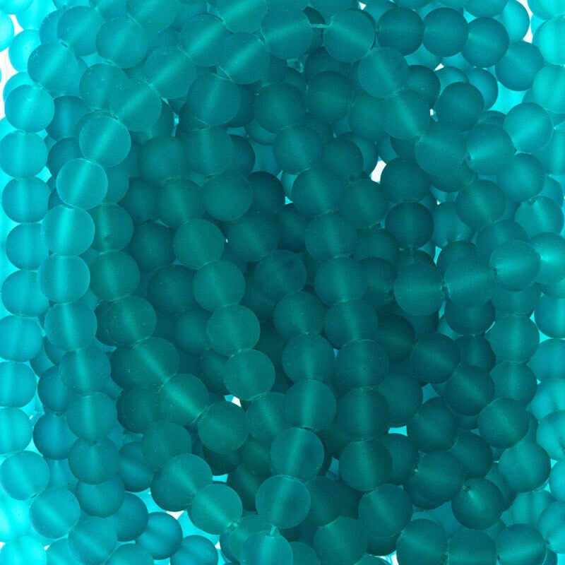 Koraliki szklane na bransoletki kulki 10mm matowe turkusowe 85 sztuk Sea Glass SZSG1016