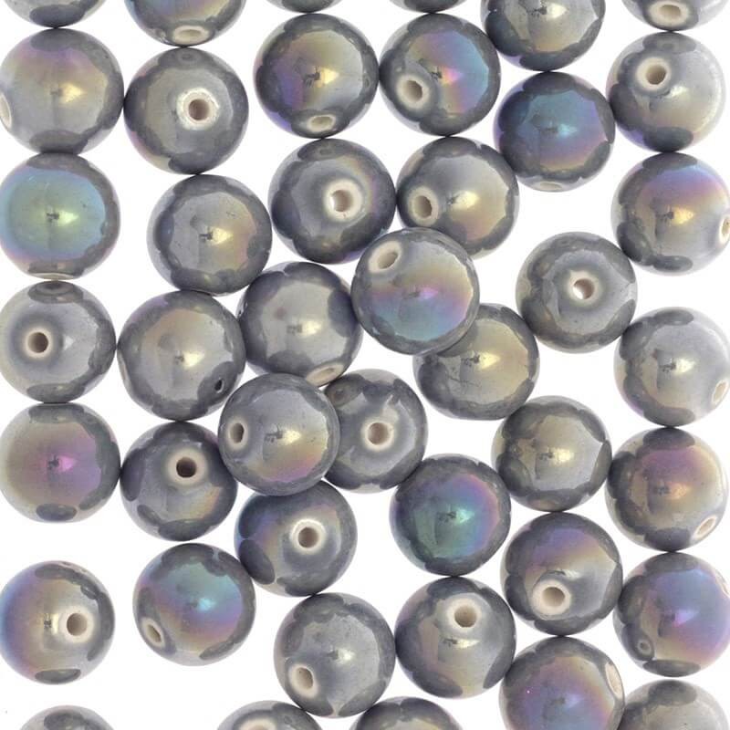 Ceramic beads 18mm medium gray iridescent 1pc CKU18S12H
