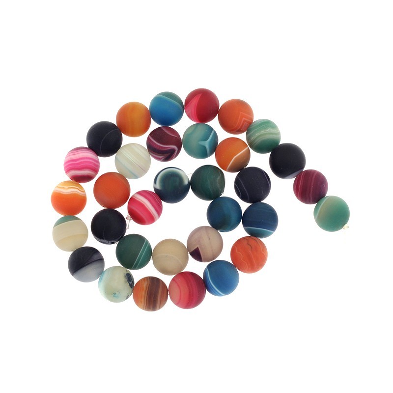 Koraliki agat matowy mix kolorów kulki 12mm 33szt (sznur) KAAGM1206