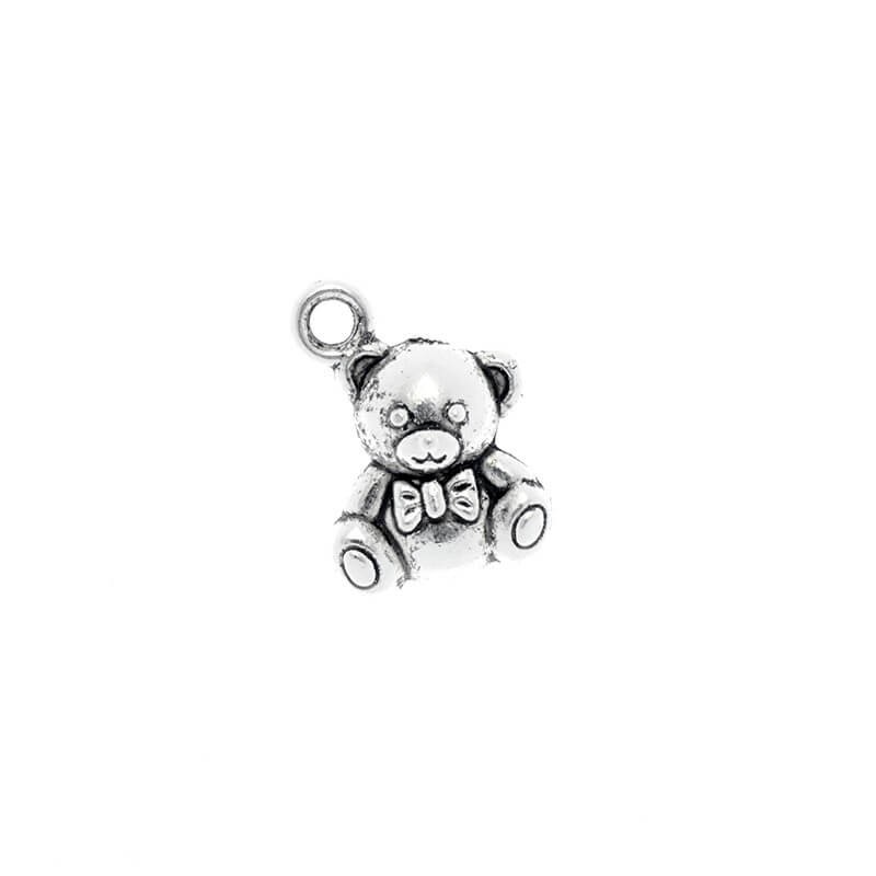 Pendants for bracelets teddy bears with a bow antique silver 15x11x5mm 4pcs AAT106