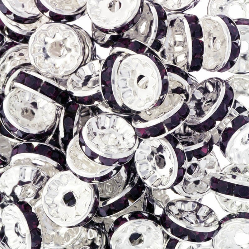 Koraliki z kryształkami 2szt jasne srebro / fiolet 10x4mm AASJ114