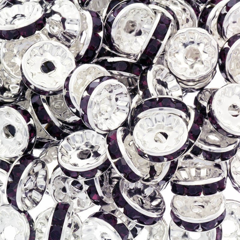 Koraliki z kryształkami 2szt jasne srebro / fiolet 10x4mm AASJ114