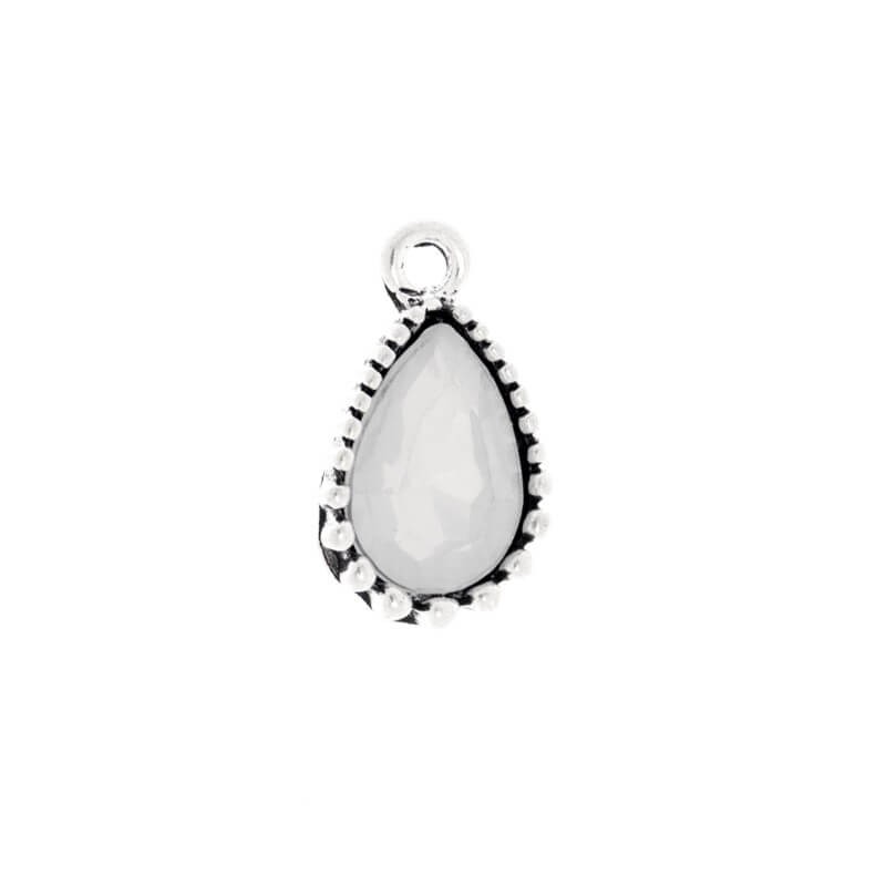 Charms for Chanel bracelets teardrop with gem antique silver 21x13x5mm 1pc AAT102A