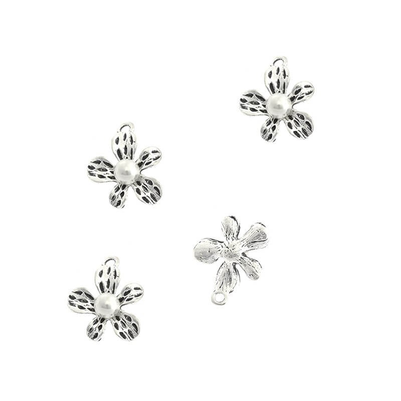 Pendants for Chanel bracelets flower with a pearl antique silver 18x15x5mm 1pc AAT073