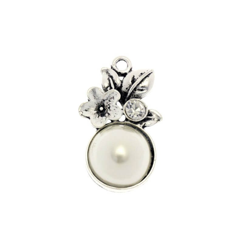 Pendants for Chanel bracelets with a pearl and a crystal antique silver 30x16x5mm 1pc AAT103A