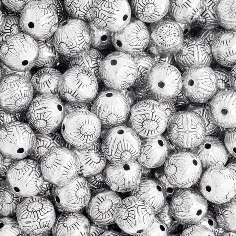 Koraliki metalowe kulki 8mm kwiatki antyczne srebro 4szt SMPK55