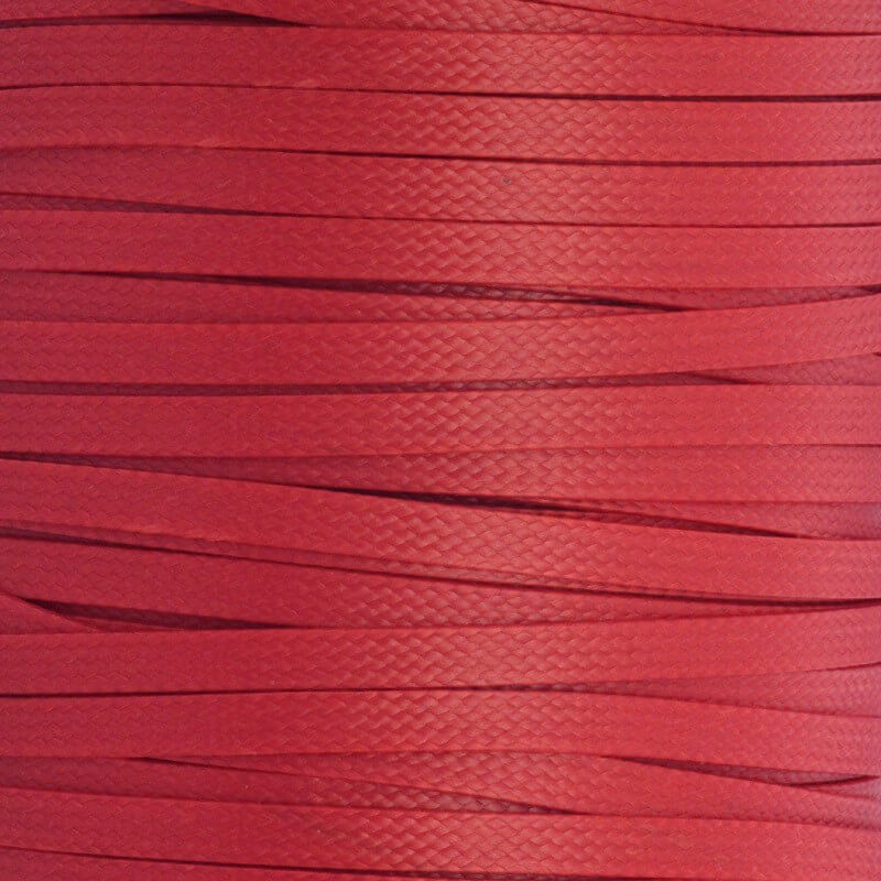 Płaski sznurek jubilerski woskowany czerwony 4x1mm 1m PWP4013