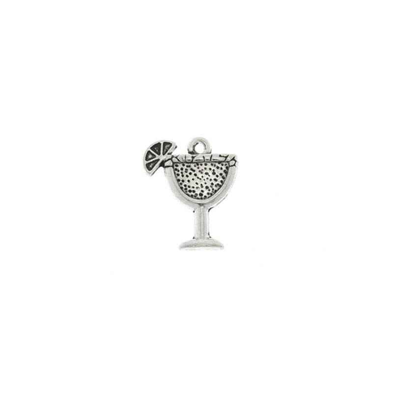 Margarita pendant glass, antique silver 17x14x2mm, 4 pieces AAT157