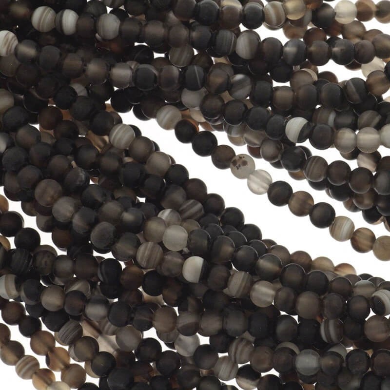 Koraliki agat matowy czarno-biały kulki 4mm 90szt (sznur) KAAGM0407