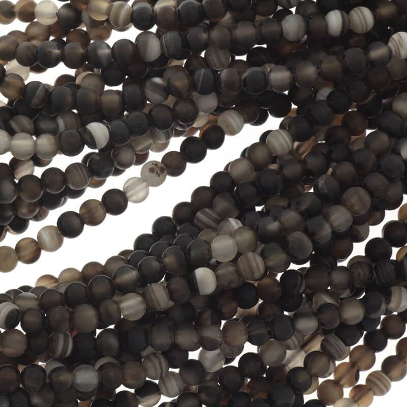 Koraliki agat matowy czarno-biały kulki 4mm 90szt (sznur) KAAGM0407