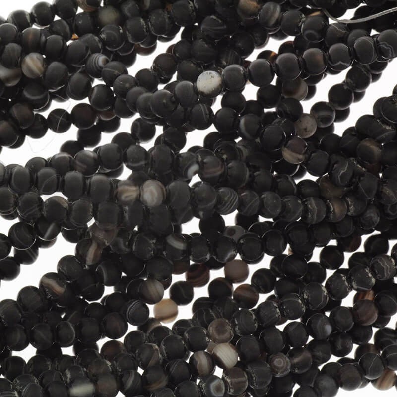 Koraliki agat matowy czarny kulki 4mm 90szt (sznur) KAAGM0408