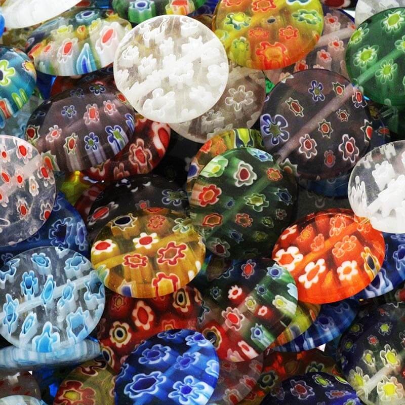 Millefiori beads, 18mm, colorful, 21pcs. SZMFPA beads