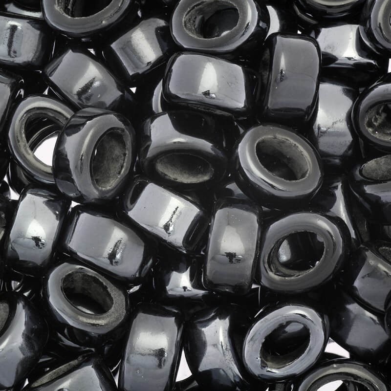 Black oval ceramic bracelet beads 16x13x9mm 1pc CIN18