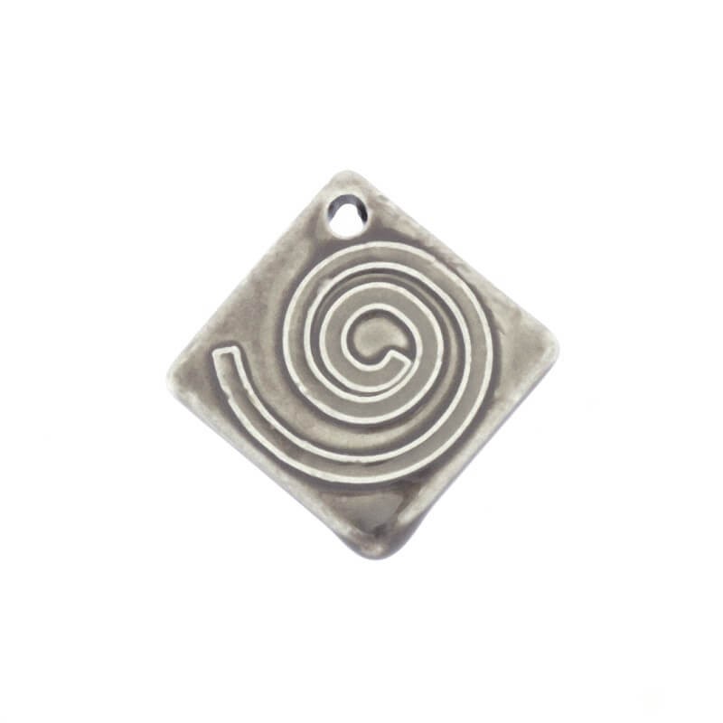 Zawieszka ceramiczna spirala medalion kwadrat 30mm szary 1szt CIN69
