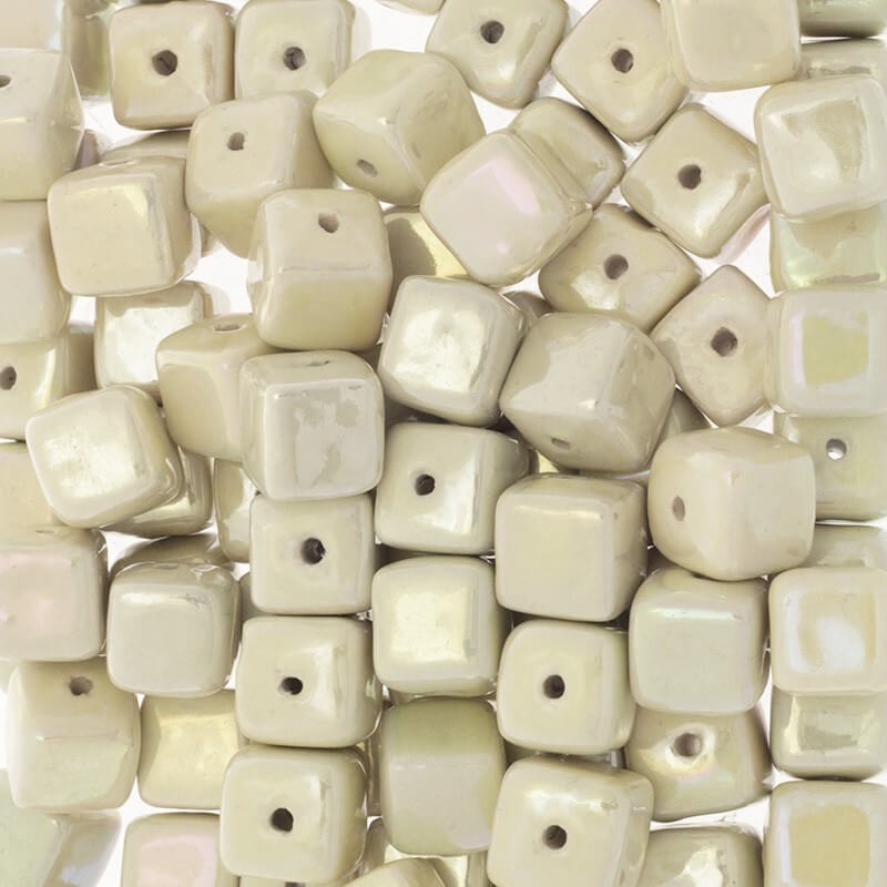 Ceramic beads / cube 15mm cream 1pc CKO15K05