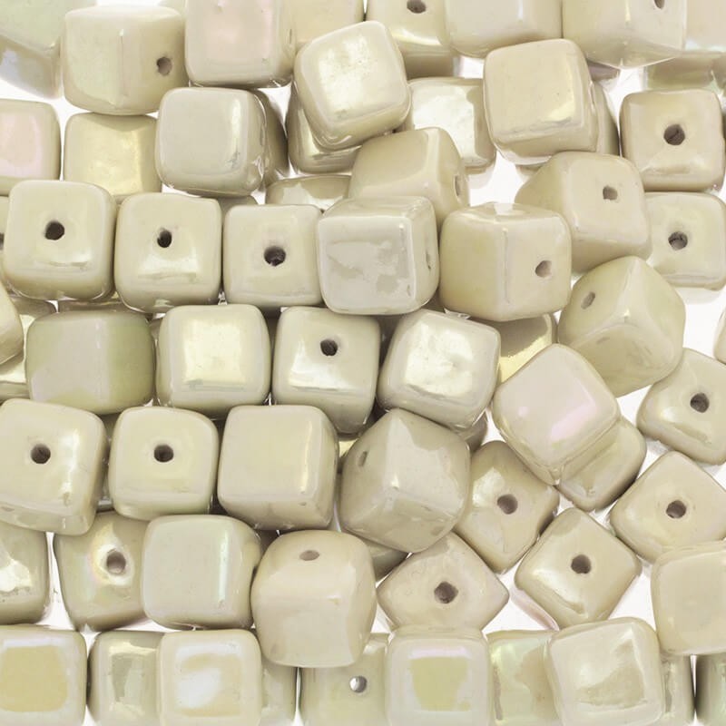 Ceramic beads / cube 15mm cream 1pc CKO15K05