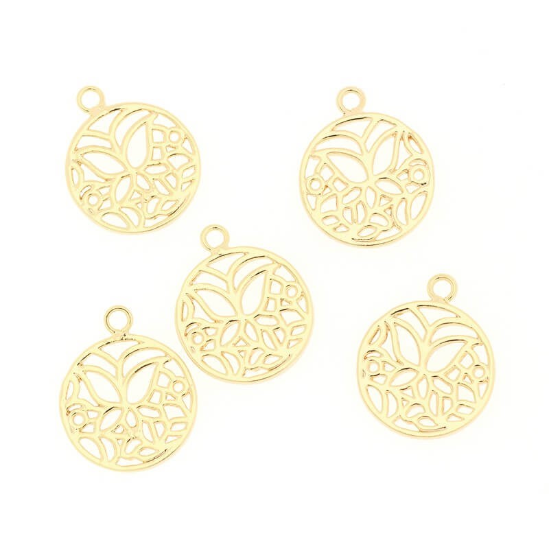 Gold-plated openwork 16mm coins for bracelets, 1pc AKG261