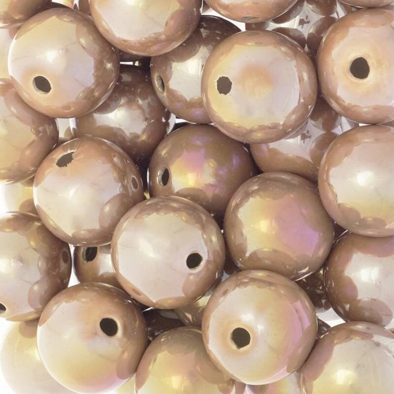 Ceramic beads / balls 28mm cafe latte iridescent 1pc CKU28B16DB
